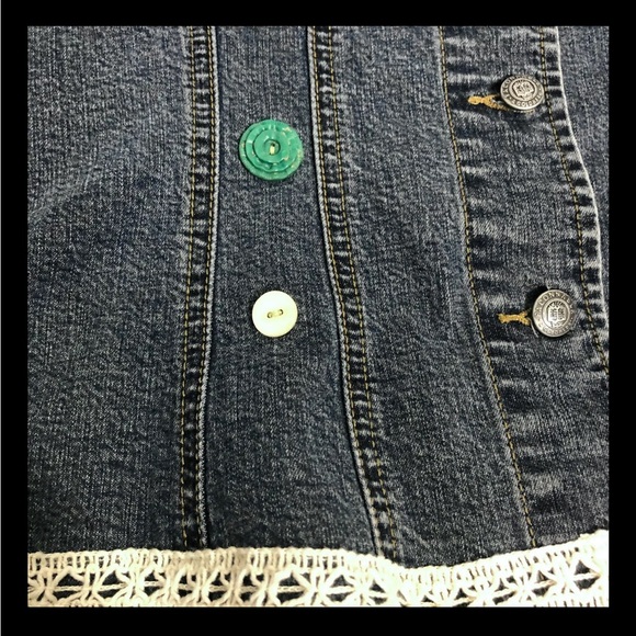 Vintage Upcycled Denim Jean Jacket Hand Embellished Lace Boho Western Large - Picture 10 of 11